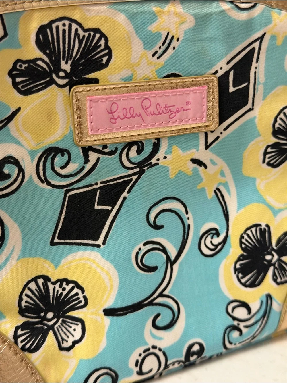 Lilly Pulitzer Turquoise Floral Cosmetic Pouch with Gold Accents